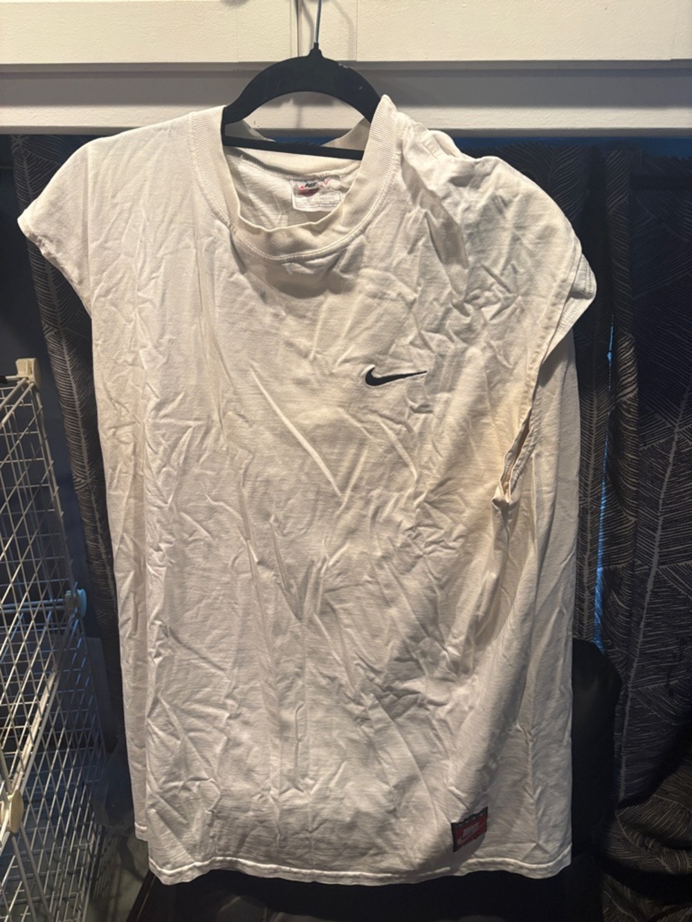 Nike White Sleeveless Muscle Tee with Black Swoosh Logo